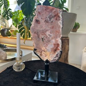 Pink Ametyst skive på metalfod