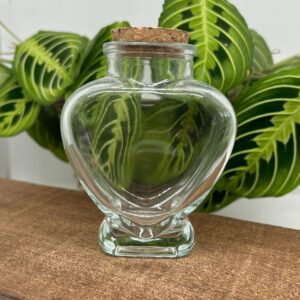 Hjerteformet opbevaringsglas Small Glas beholder med korkprop Til opbevaring eller eventuelt som indpakning til lille krystalgave.