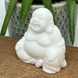Happy Buddha Figur Hvid Jade