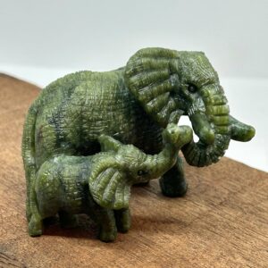 Elefant mor og barn Grøn Jade