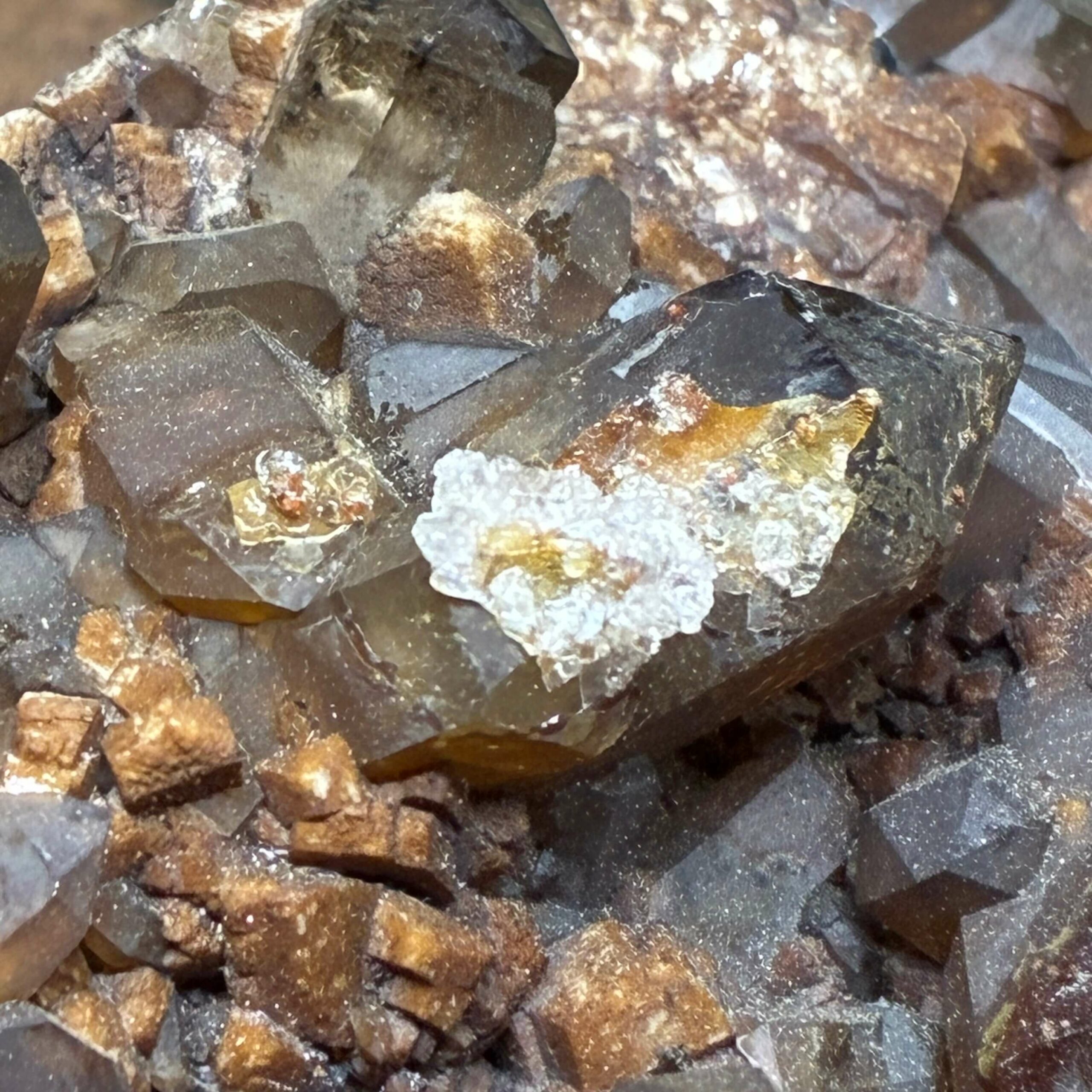 Hyalit Opal på Røgkvarts Klynge - Billede 2