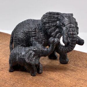 Elefant mor og barn Sort Qinghua Jade