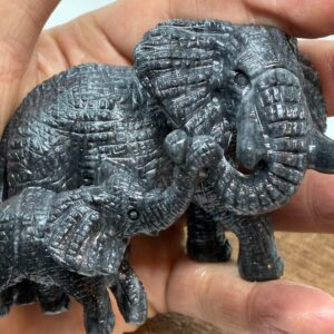 Elefant mor og barn Sort Qinghua Jade