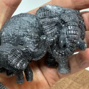 Elefant mor og barn Sort Qinghua Jade