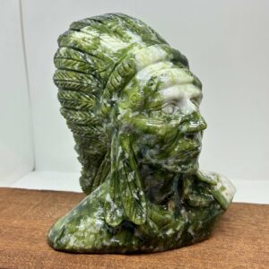 Indianer Høvding Buste Grøn Jade