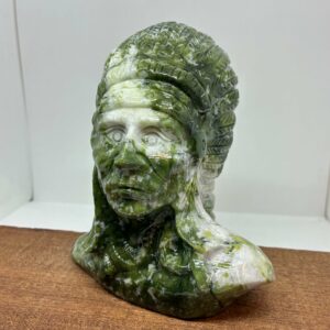 Indianer Høvding Buste Grøn Jade